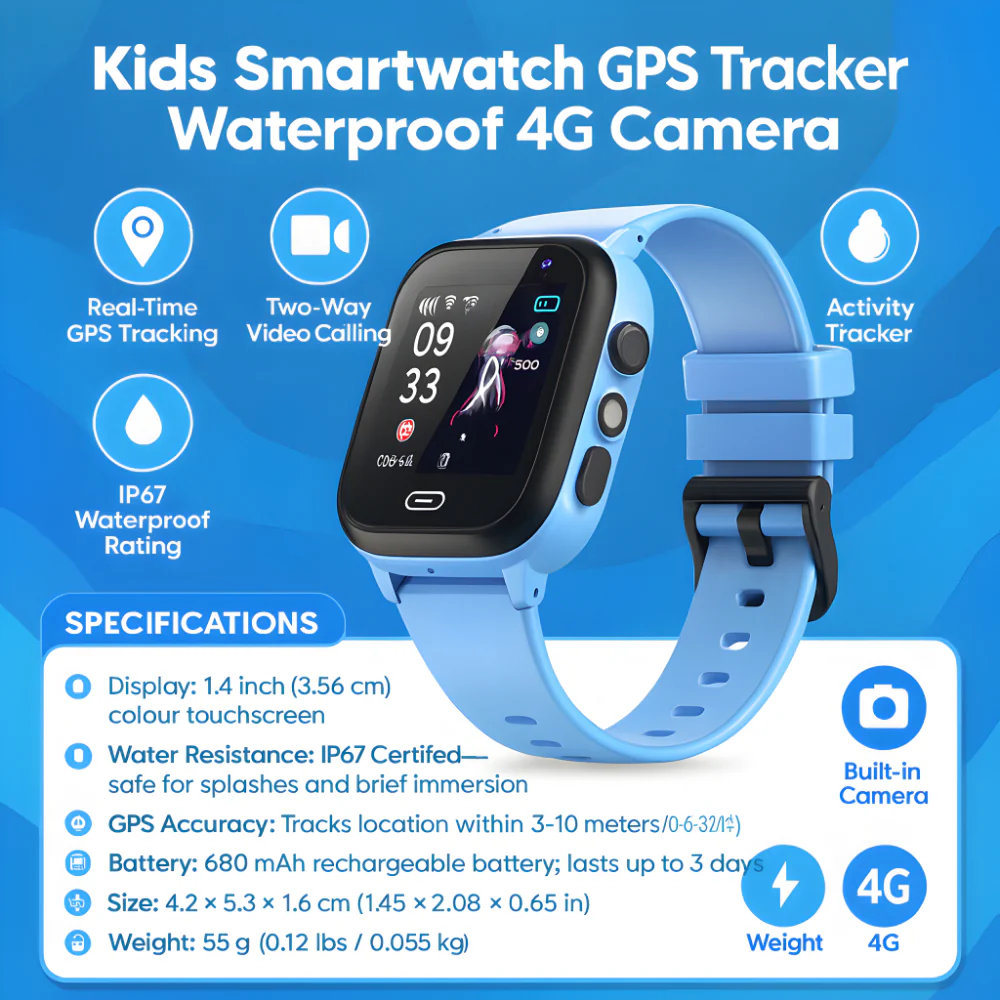 Kids Smartwatch GPS Tracker Waterproof 4G Camera - Image 3